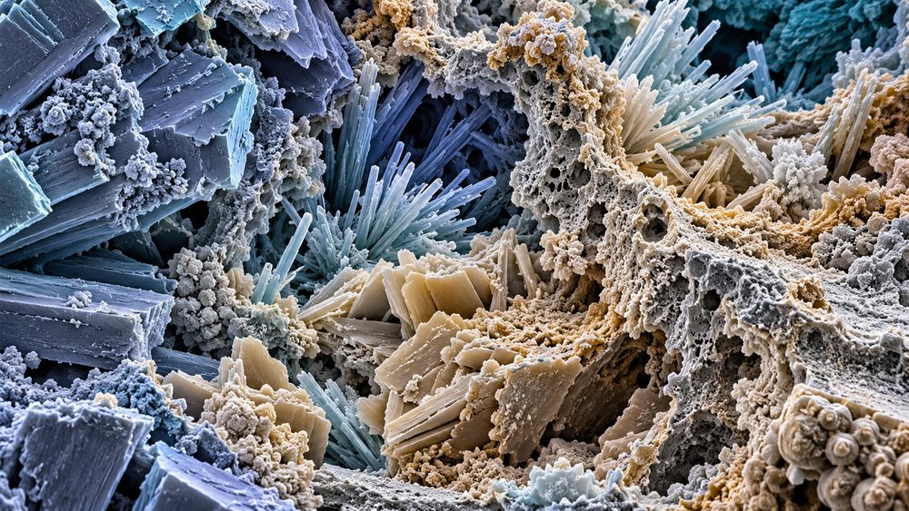 Microscopic view of mineral crystal growth